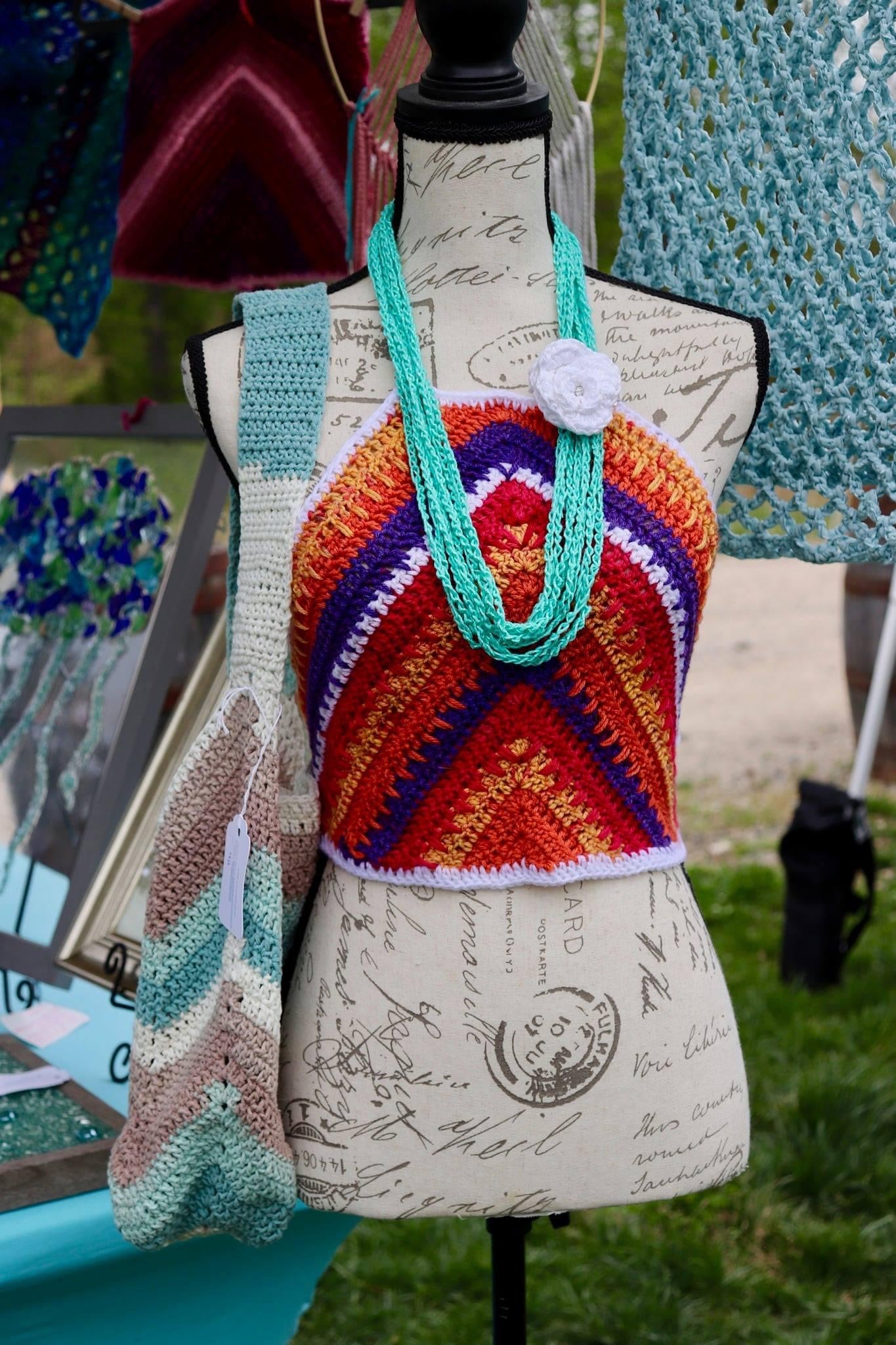 Triangle Stripes Crochet Halter Crop Top