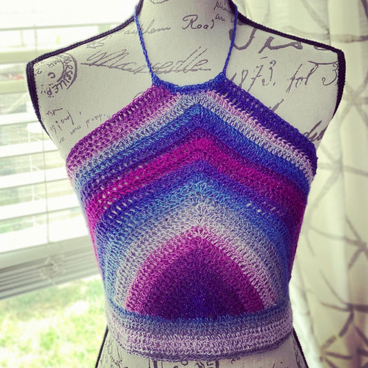 Triangle Stripes Crochet Halter Crop Top