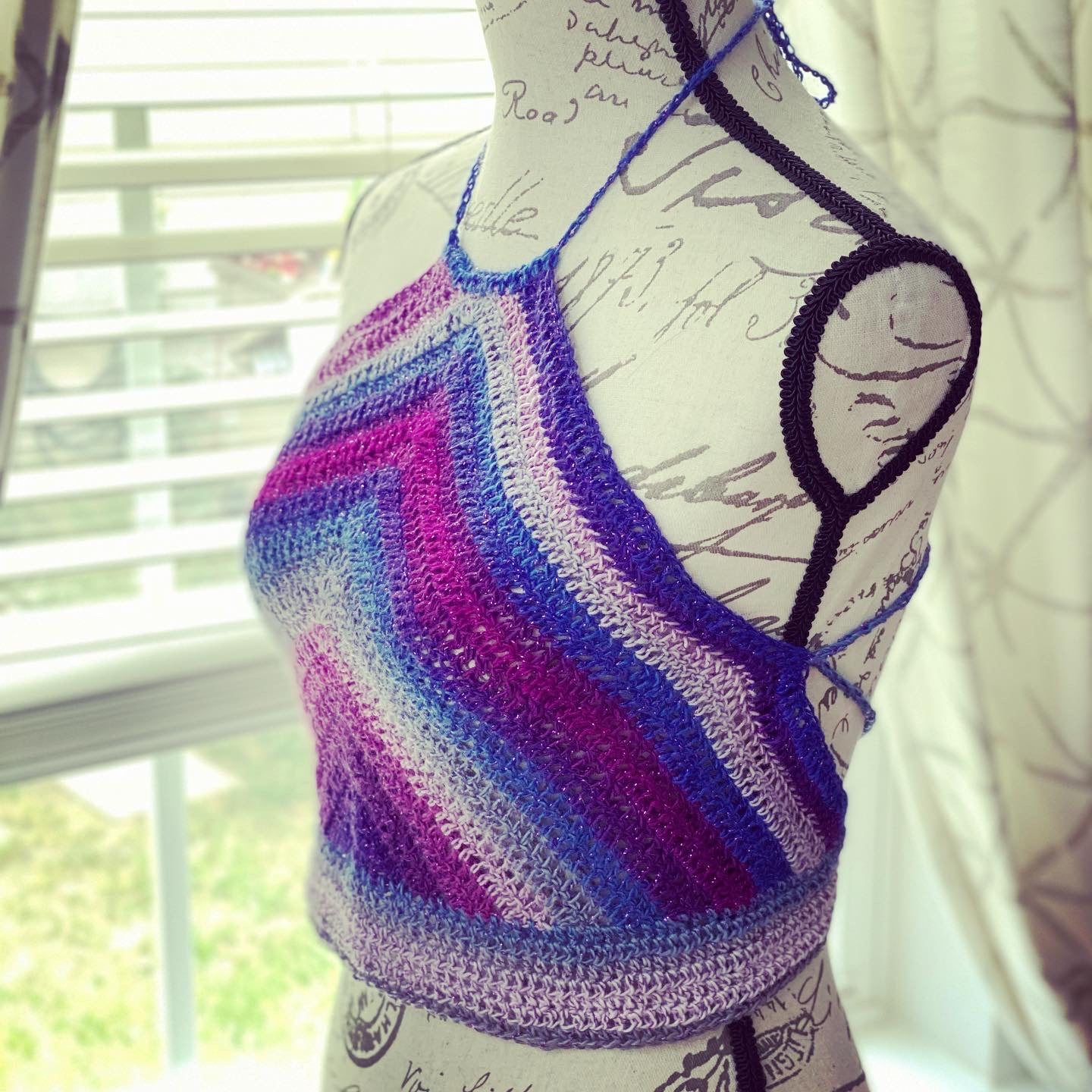 Triangle Stripes Crochet Halter Crop Top